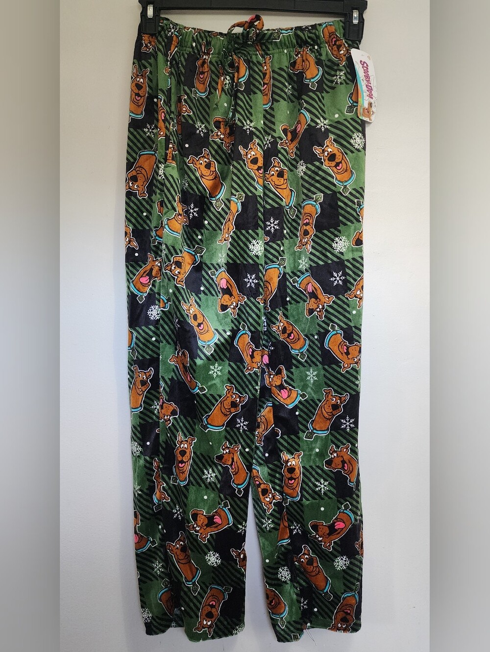 NEW Scooby-Doo soft fleece snowflake green black Pajama sleep Pants size Medium